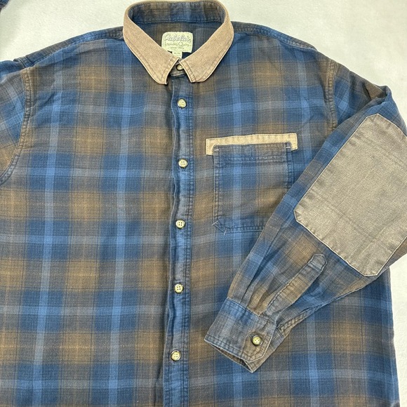 Cabela's Other - Cabela's Shirt Mens XL Blue Plaid Flannel‎ Button Up Elbow Patches Workwear